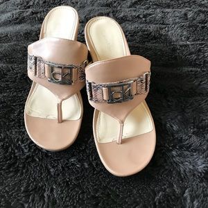Calvin Klein CK tan wedge Sandler’s with snake
